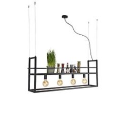 Industriële hanglamp zwart met rek large 4-lichts - Cage Rack