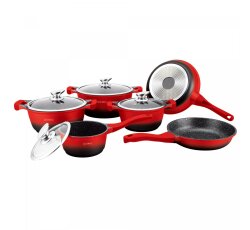 Royalty Line RL-BS1010M: 10 Stuks keramisch gecoate pannenset Rood/Zwart