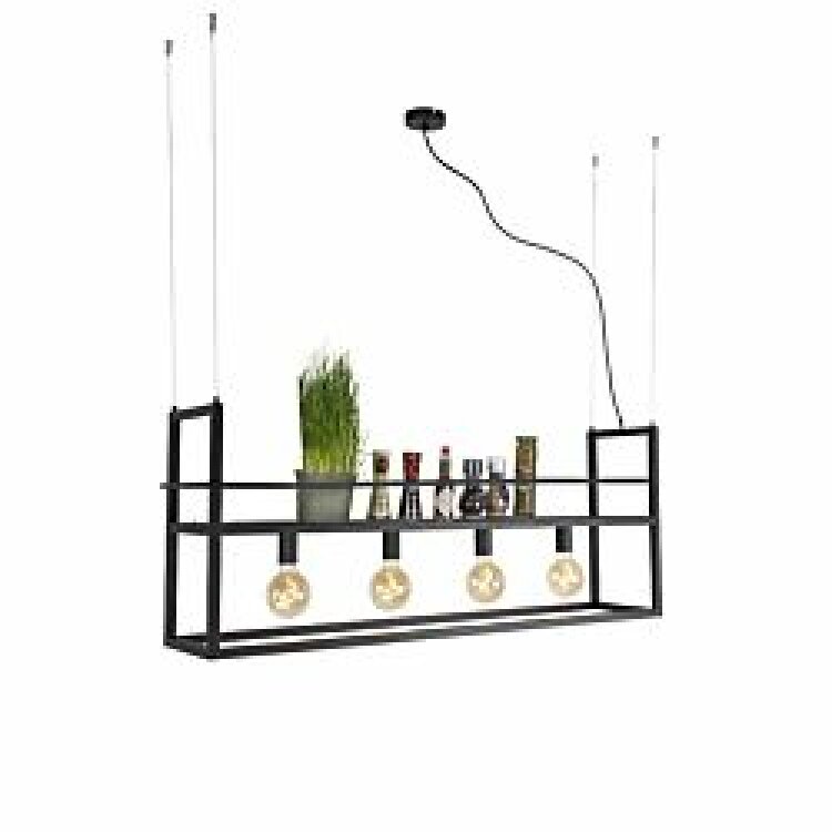 Industriële hanglamp zwart met rek large 4-lichts - Cage Rack